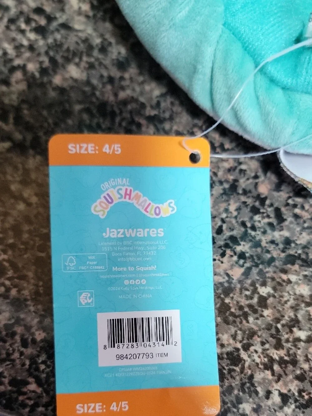 Squishmallows Gray & Teal Kids Plushy Slippers Size 4/5